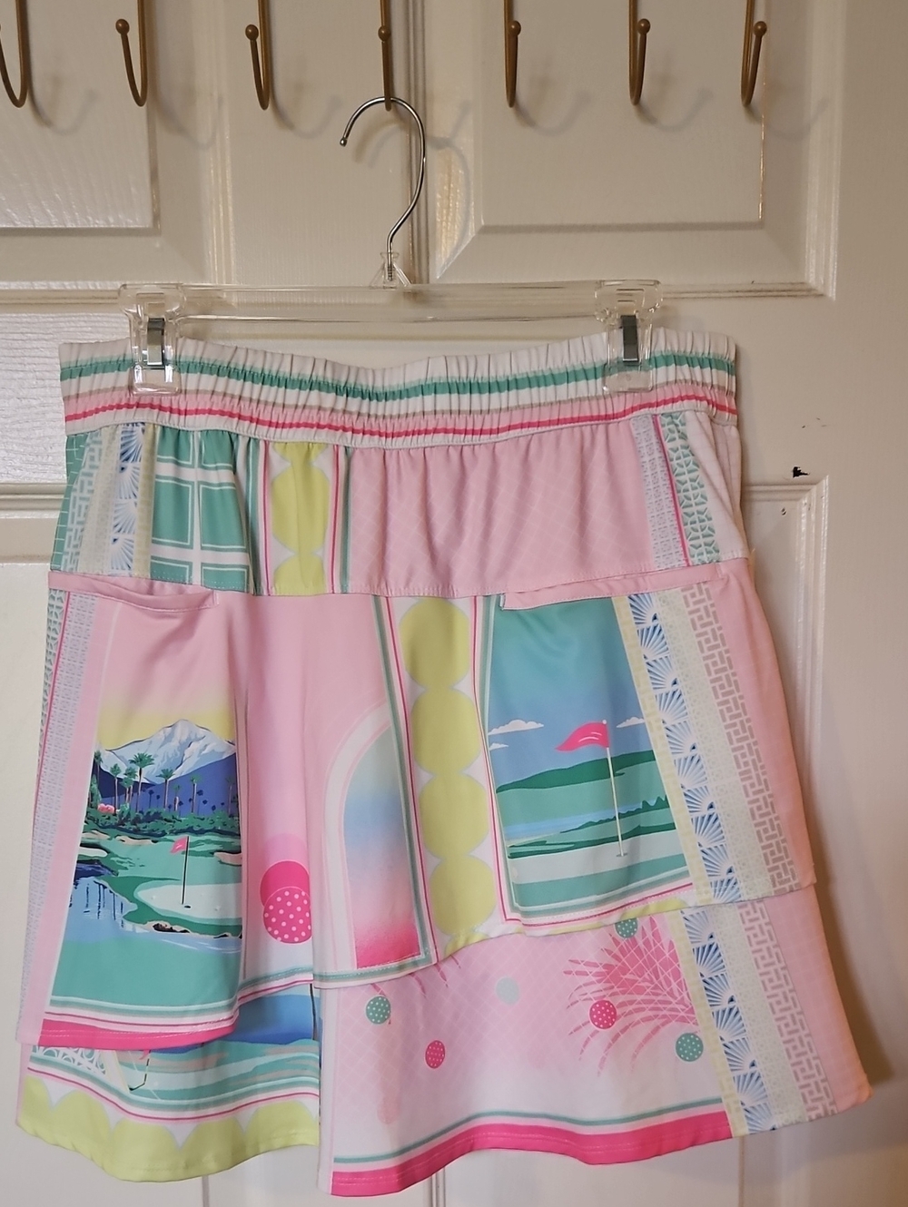 Lucky in Love Pink Multi-Panel Golf Print Tiered Mini Skirt